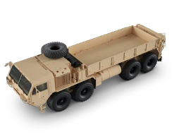 Tan Oshkosh Defense Heavy Expanded Mobility Tactical Truck (HEMTT) A4 Cargo/MLRS Resupply Truck
