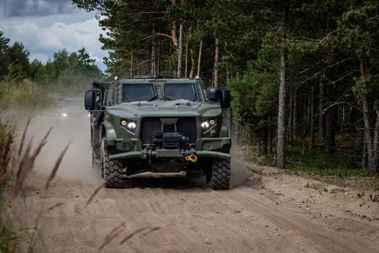 Oshkosh Defense JLTV tactical vehicle driving.