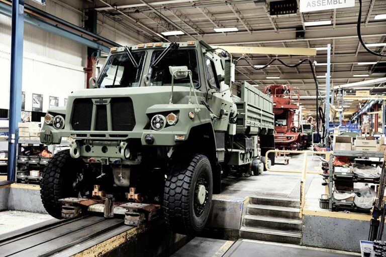 Tactical military vehicle being assembled at Oshkosh Defense.
