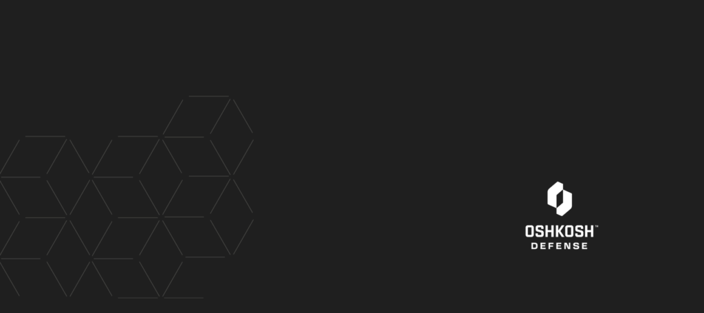 Oshkosh Defense logo on dark background with hexagonal pattern